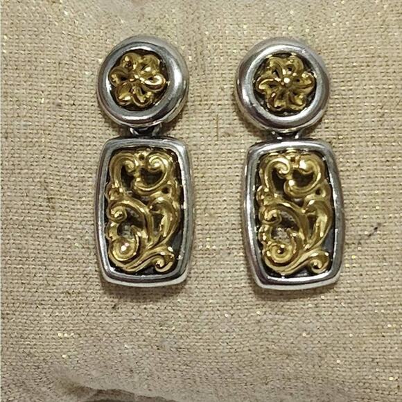 BRIGHTON‎ mixed metals filigree dangle post earrings - Picture 1 of 4
